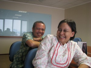 Ms. Renie, office manager OFI Jakarta, and Mr. Martin from OCSP, after a meeting in Jakarta